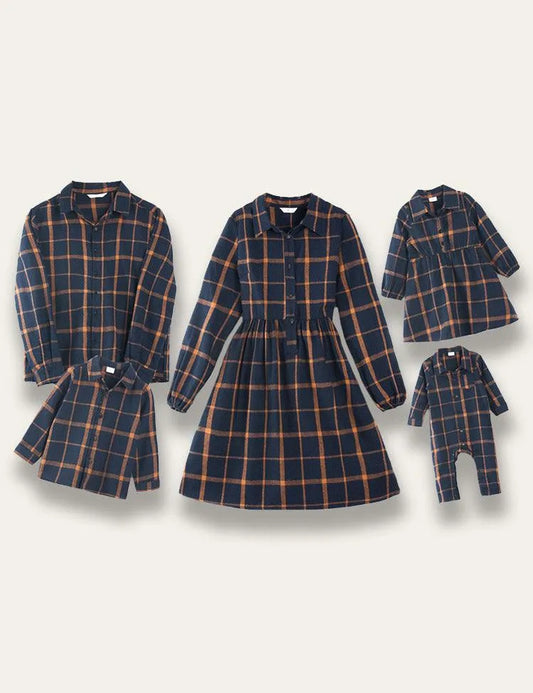 Navy Blue Plaid Family Matching Dress - Mini Taylor
