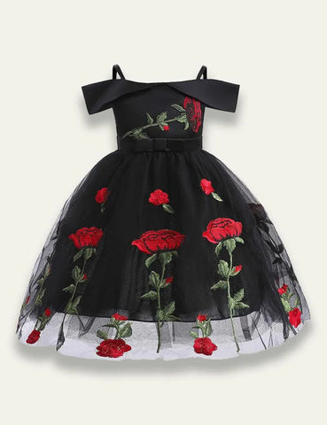 Off Shoulder Rose Embroidered Mesh Party Dress - Mini Taylor