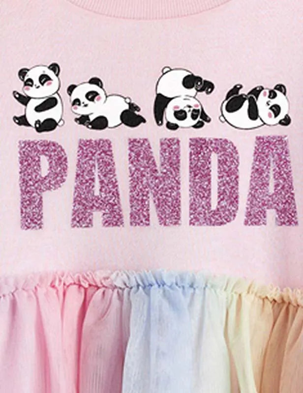Panda Stitching Long-Sleeved Mesh Dress - Mini Taylor