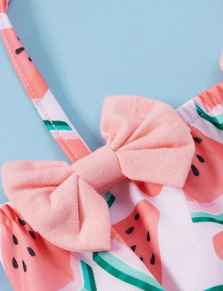 Pink Watermelon Bow Neck Tie Up Swimsuit - Mini Taylor