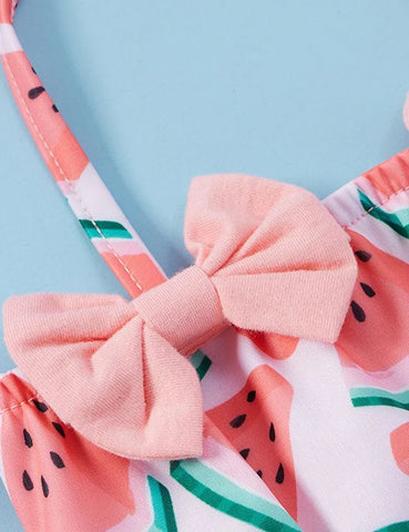 Pink Watermelon Bow Neck Tie Up Swimsuit - Mini Taylor