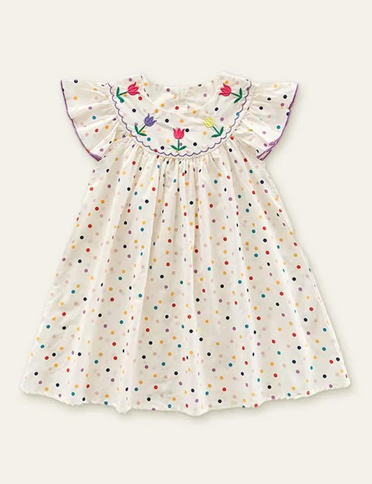 Polka Dot Tulip Embroidered Dress - Mini Taylor