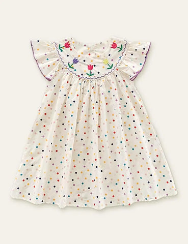 Polka Dot Tulip Embroidered Dress - Mini Taylor