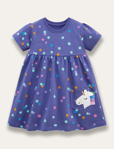Polka Dot Unicorn Appliqué Dress - Mini Taylor
