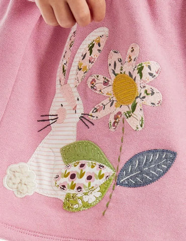 Rabbit Flower Appliqué Long Sleeve Dress - Mini Taylor