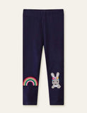Rainbow Embroidered Rabbit Appliqué Leggings