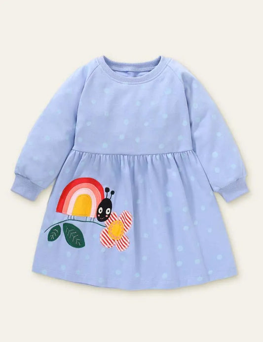 Rainbow Flower Appliqué Polka Dot Dress - Mini Taylor