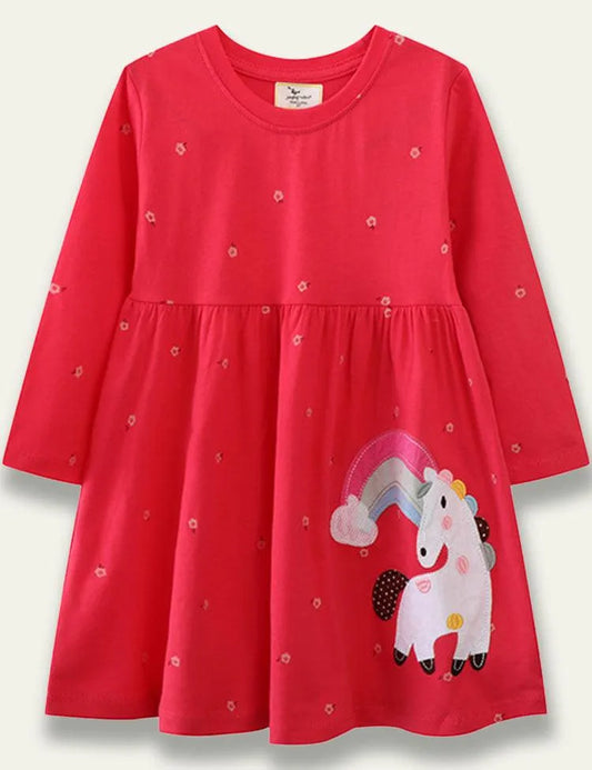 Red Cartoon Long Sleeve Dress - Mini Taylor