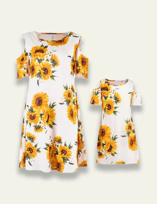 Round Neckline Off-the-shoulder Family Matching Dress - Mini Taylor