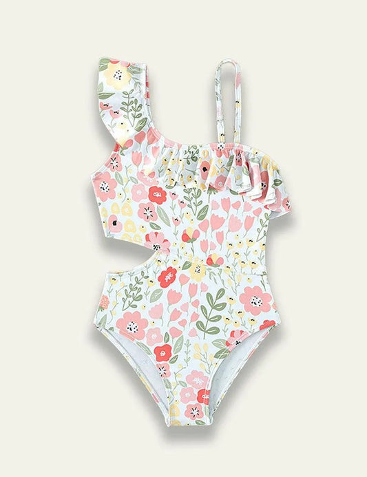 Ruffle Edge Emerald Flower One Piece Swimsuit - Mini Taylor