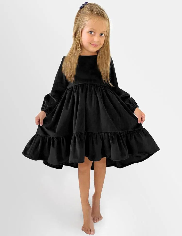 Ruffled Long Sleeve Velvet Dress - Mini Taylor
