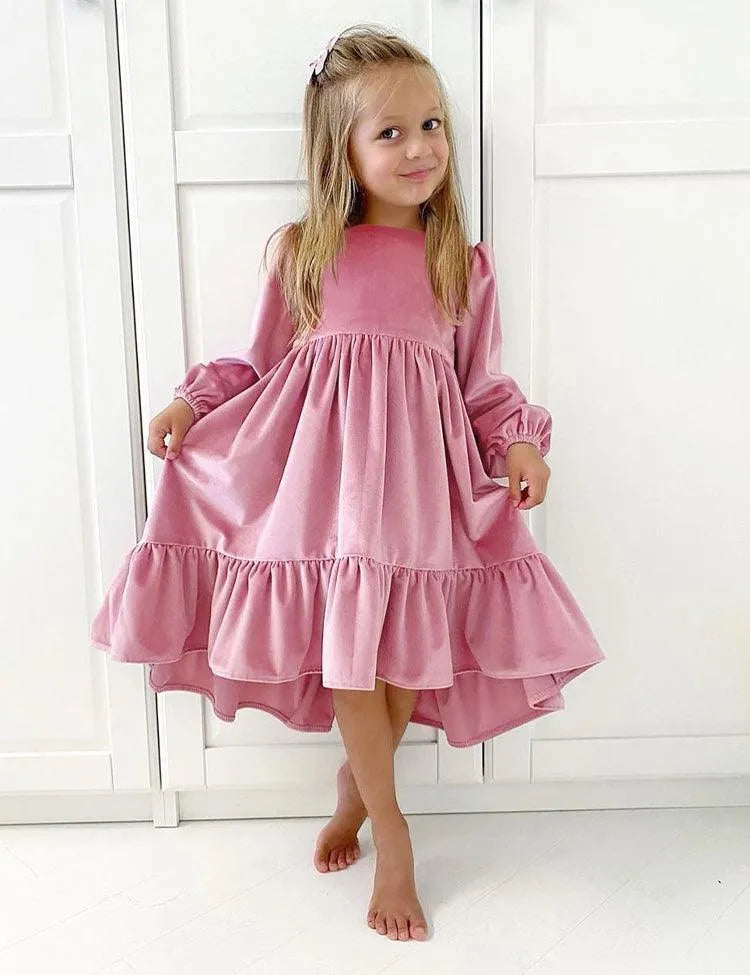 Ruffled Long Sleeve Velvet Dress - Mini Taylor