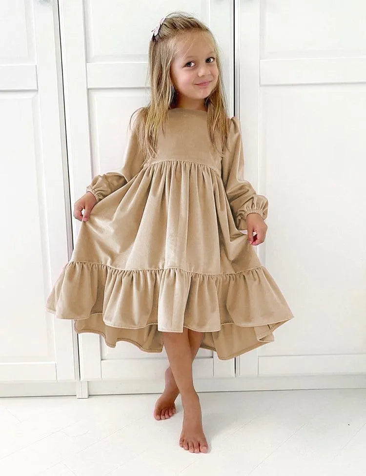 Ruffled Long Sleeve Velvet Dress - Mini Taylor