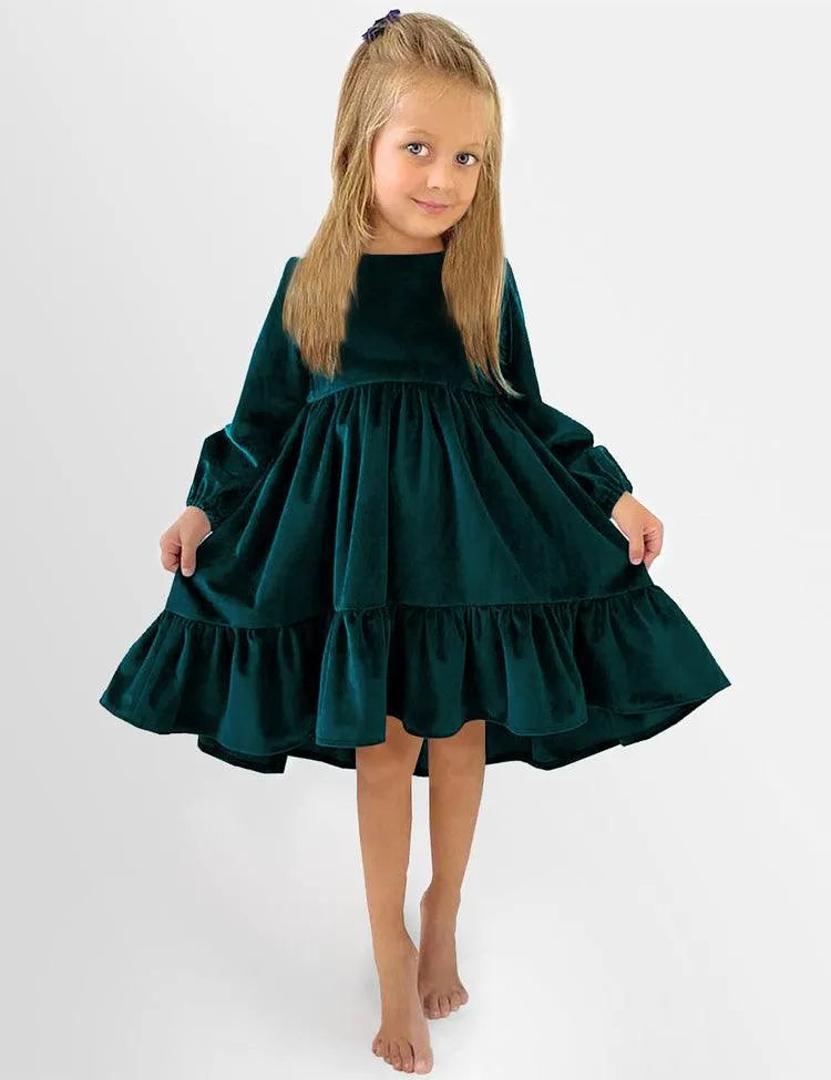 Ruffled Long Sleeve Velvet Dress - Mini Taylor