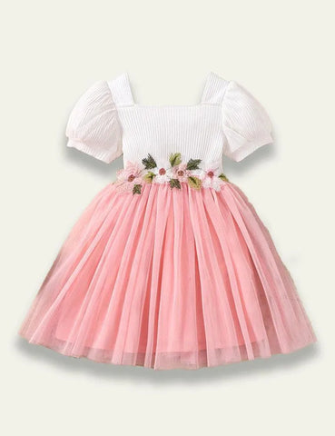 Short Sleeved Floral Patchwork Mesh Dress - Mini Taylor
