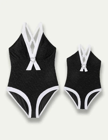 Solid Color White Border Family Matching Swim Suit - Mini Taylor