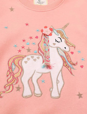Sparkling Floral Unicorn Appliqué Sweatshirt - Mini Taylor