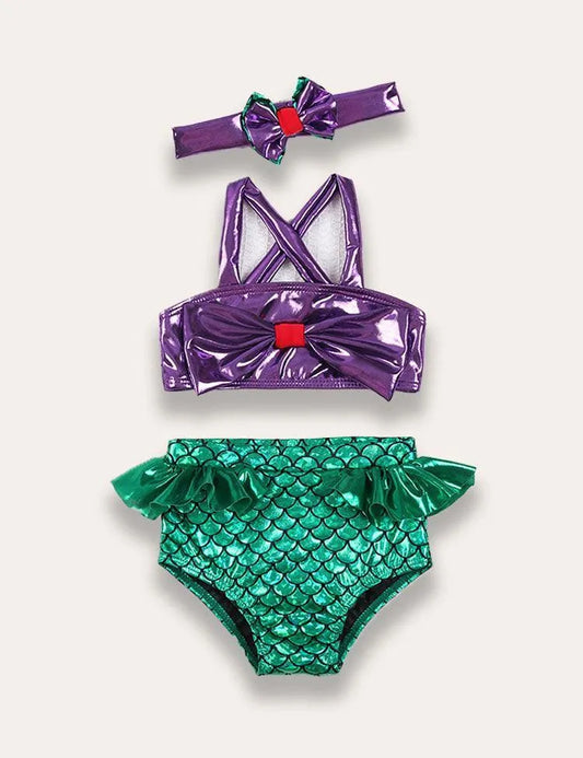 Split Swimsuit with Golden Scales and Flounces - Mini Taylor