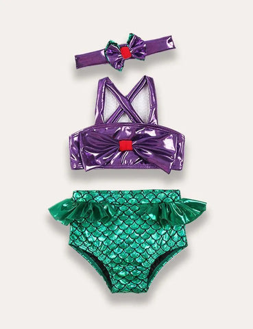 Split Swimsuit with Golden Scales and Flounces - Mini Taylor