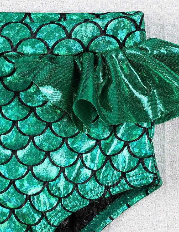 Split Swimsuit with Golden Scales and Flounces - Mini Taylor