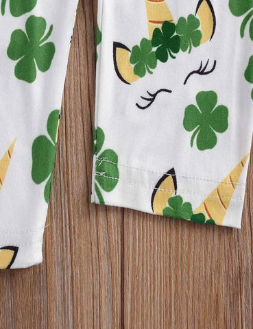 St. Patrick's Day Cartoon Unicorn Long Sleeve Dress+Clover Leggings - Mini Taylor