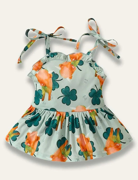 St.Patrick's Day Clover Strap Romper - Mini Taylor