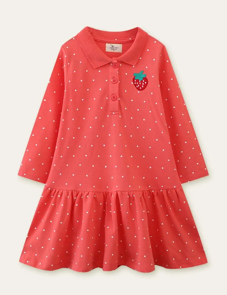 Strawberry Embroidered Polka Dot Long Sleeve Dress - Mini Taylor