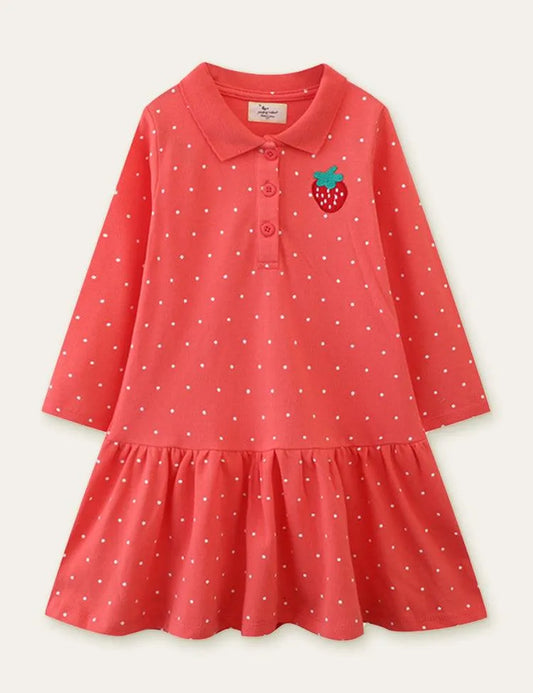 Strawberry Embroidered Polka Dot Long Sleeve Dress - Mini Taylor