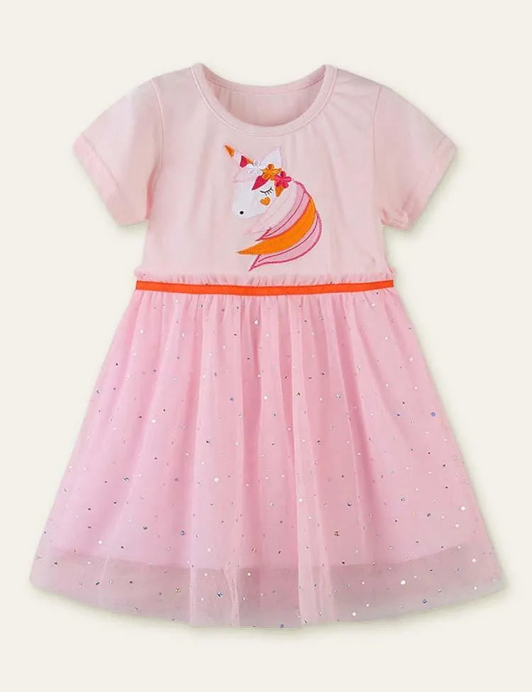 Unicorn Appliqué Embroidered Mesh Dress - Mini Taylor