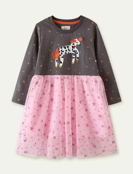 Unicorn Appliqué Long Sleeve Dress - Mini Taylor