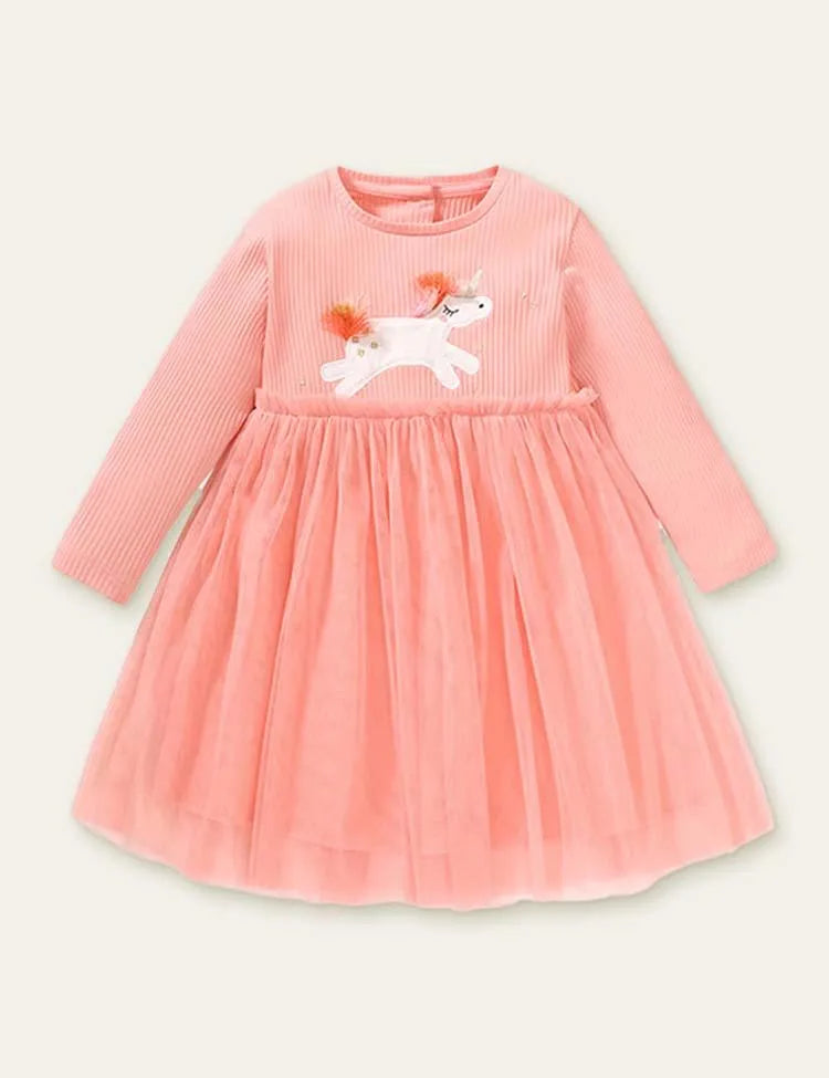 Unicorn Appliqué Mesh Long Sleeve Dress - Mini Taylor