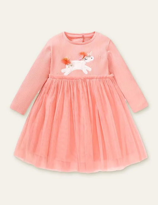 Unicorn Appliqué Mesh Long Sleeve Dress - Mini Taylor