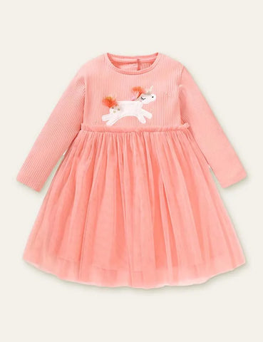 Unicorn Appliqué Mesh Long Sleeve Dress - Mini Taylor