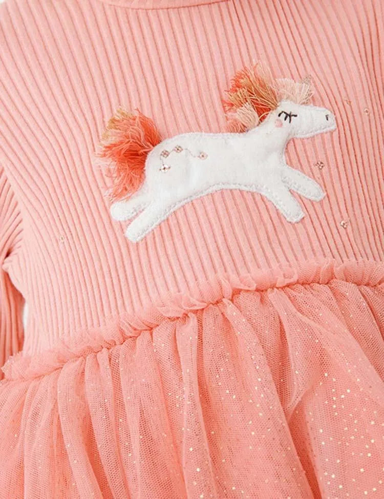 Unicorn Appliqué Mesh Long Sleeve Dress - Mini Taylor