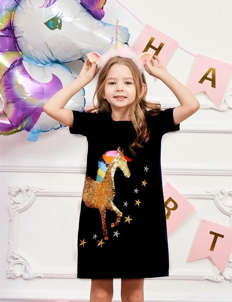 Unicorn Appliqué Star Embroidered Dress - Mini Taylor