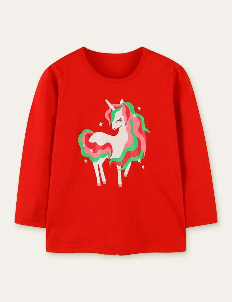 Unicorn Cartoon Printed Long-Sleeved T-shirt - Mini Taylor