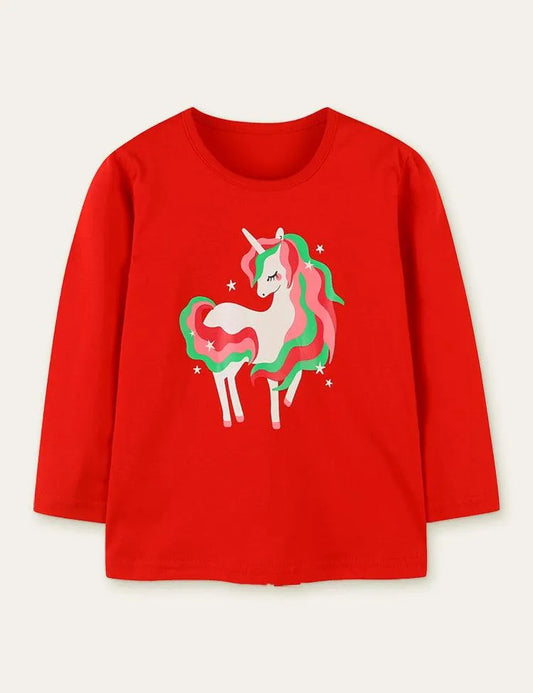Unicorn Cartoon Printed Long-Sleeved T-shirt - Mini Taylor