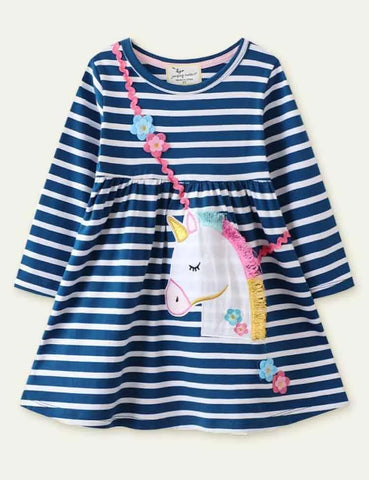 Unicorn Embroidered Long Sleeve Dress - Mini Taylor