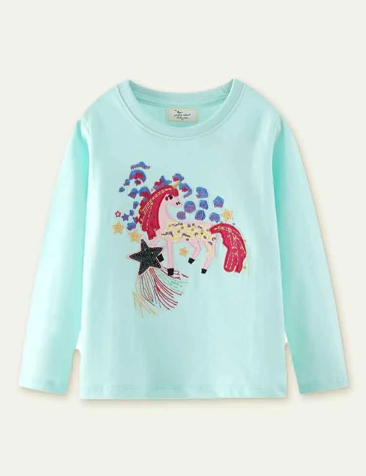 Unicorn Embroidered Long-Sleeved Bottoming Shirt - Mini Taylor