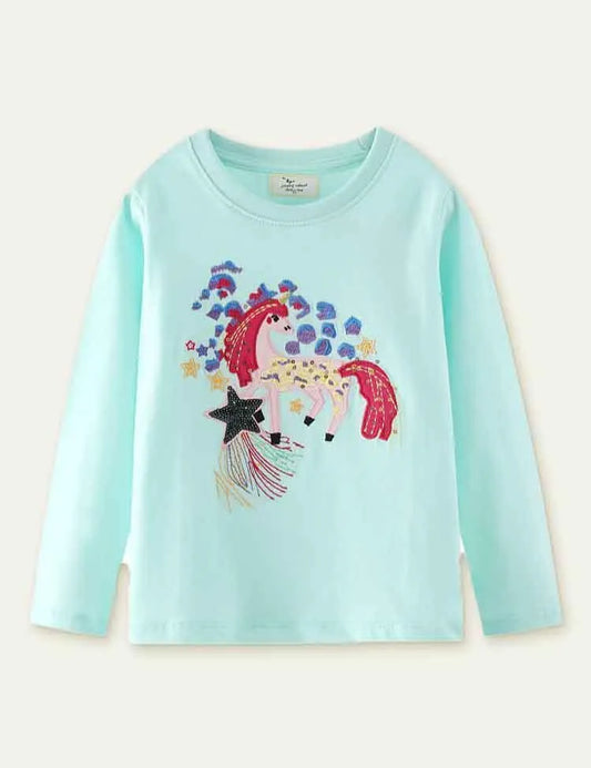 Unicorn Embroidered Long-Sleeved Bottoming Shirt - Mini Taylor