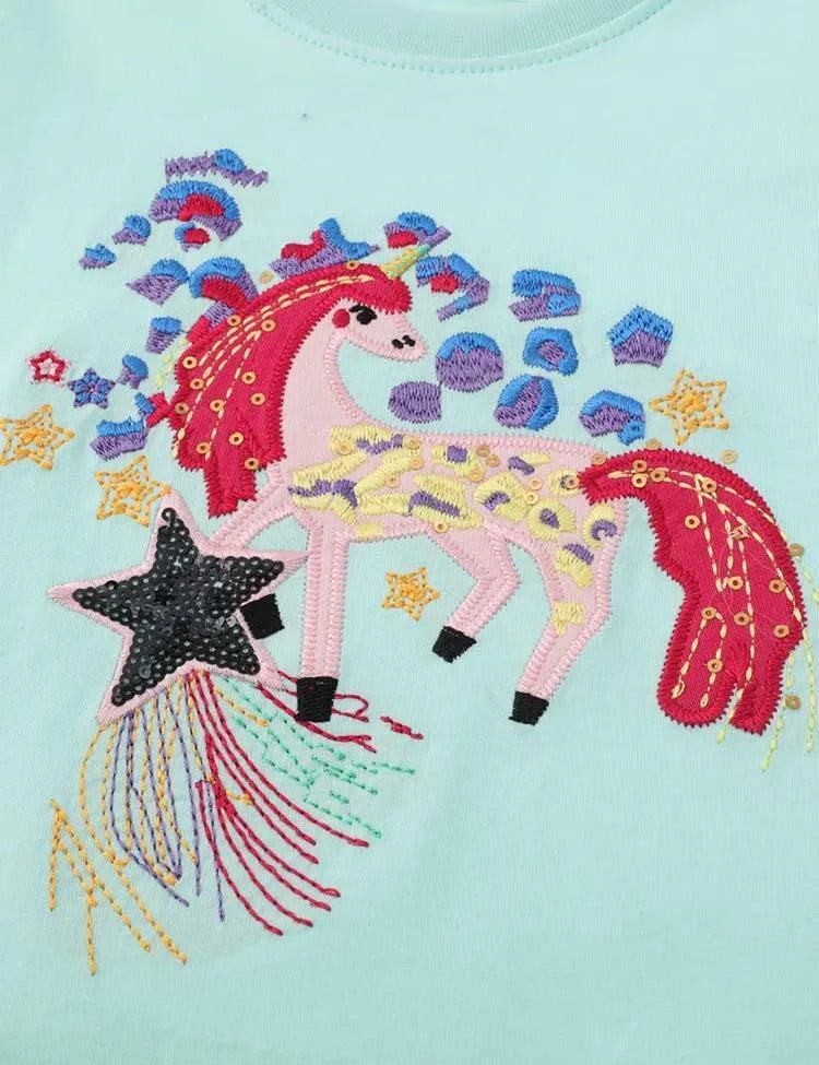 Unicorn Embroidered Long-Sleeved Bottoming Shirt - Mini Taylor