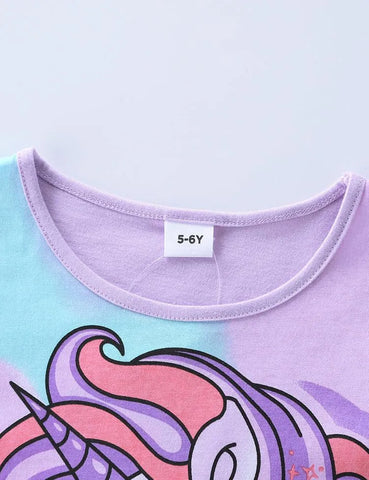 Unicorn Printed Rainbow Striped Dress - Mini Taylor