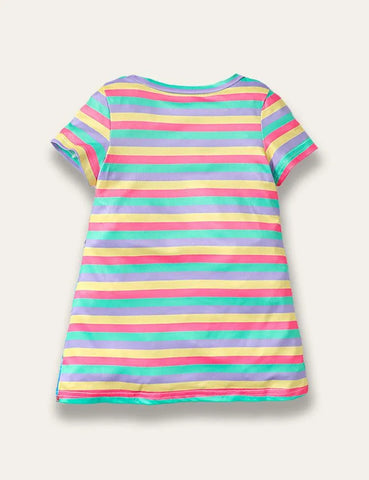 Unicorn Rainbow Stripe Print Dress - Mini Taylor