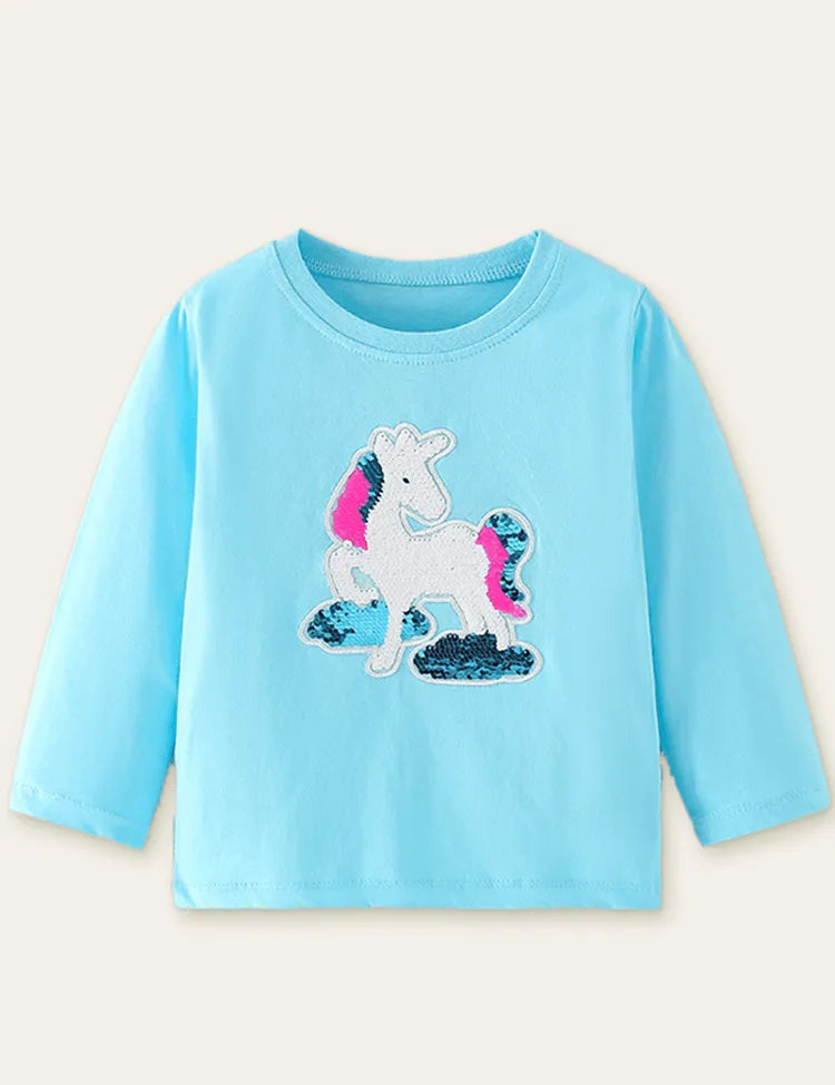 Unicorn Sequins Embroidered Long Sleeve T-shirt - Mini Taylor