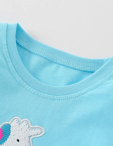 Unicorn Sequins Embroidered Long Sleeve T-shirt - Mini Taylor