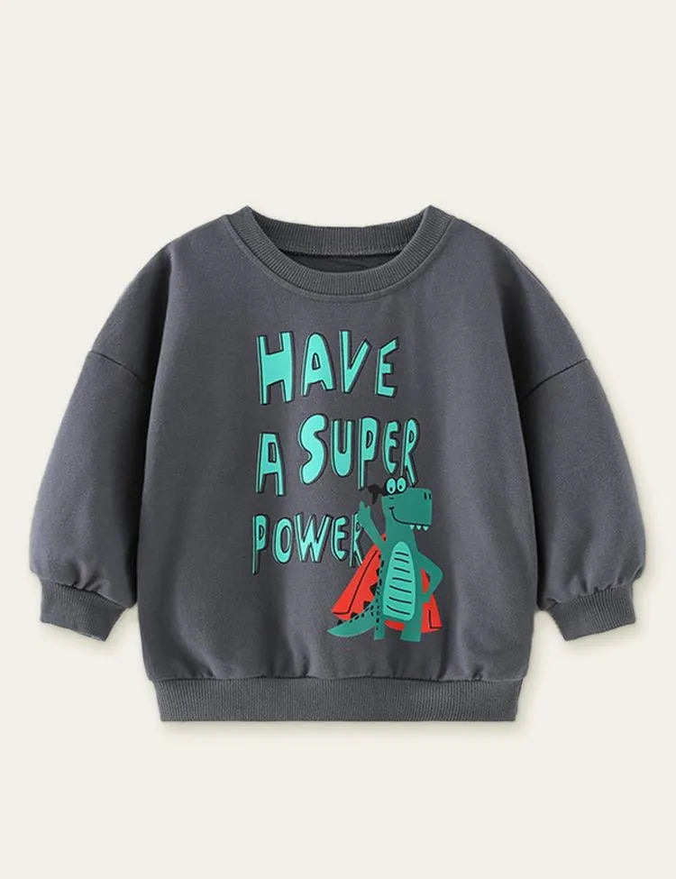 Unisex Cartoon Dinosaur Letter Printed Sweatshirt - Mini Taylor