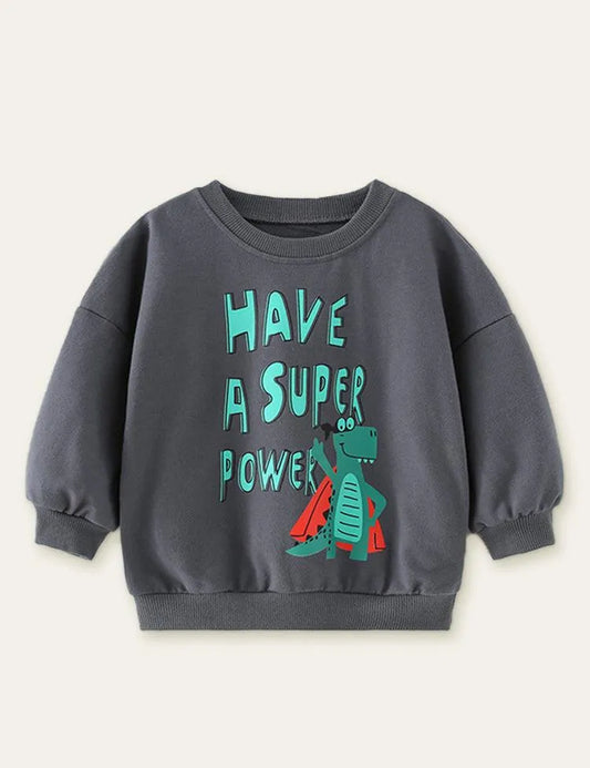 Unisex Cartoon Dinosaur Letter Printed Sweatshirt - Mini Taylor