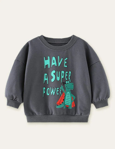Unisex Cartoon Dinosaur Letter Printed Sweatshirt - Mini Taylor