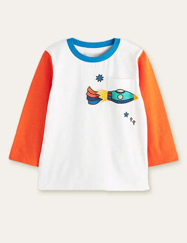 Unisex Rainbow Rocket Printed Long Sleeve T-shirt - Mini Taylor