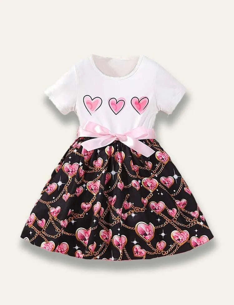Valentine's Day Heart Necklace Printed Dress - Mini Taylor
